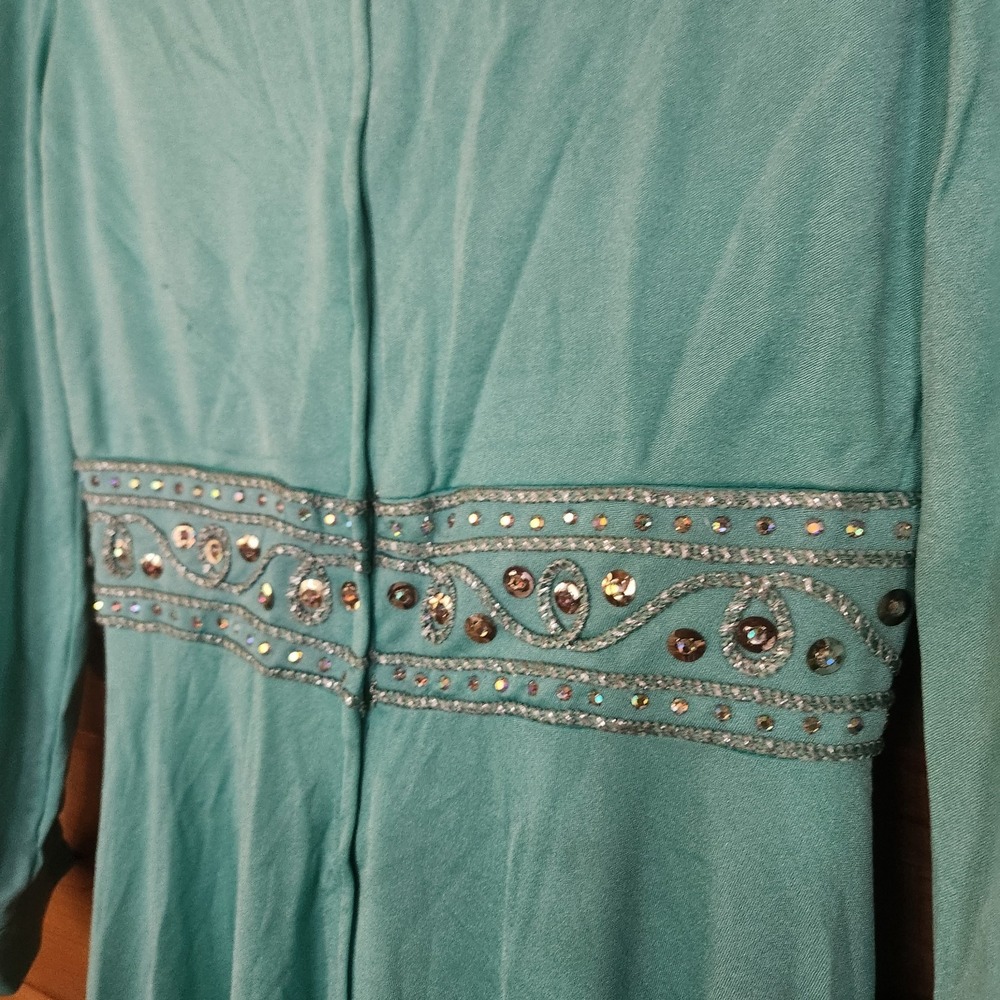 ILGWU Vintage 70s Maxi Dress Empire Waist Praire Retro Sequin Embellish Sz 26/2 - Picture 8 of 13
